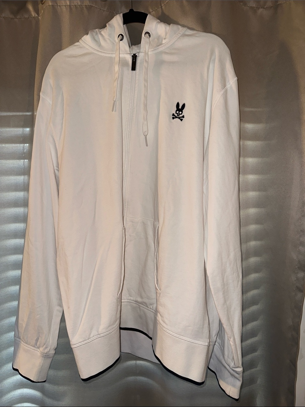 Psycho Bunny White Full-Zip Hoodie with Black Logo